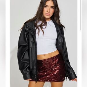 NWT NYE Garage Micro Mini Sequin Skort Burgundy Wine Red Sparkly